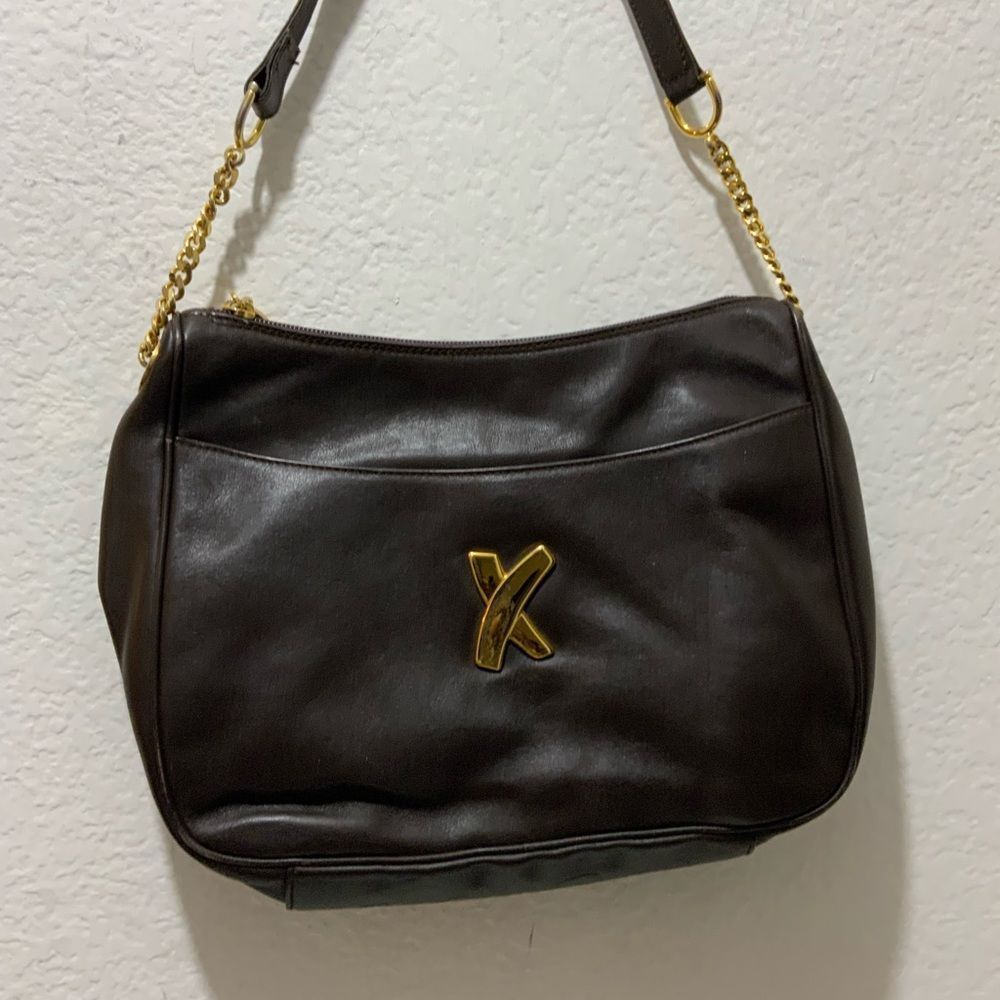 vintage Paloma Picasso  Brown gold chain Leather  Bag Handbag